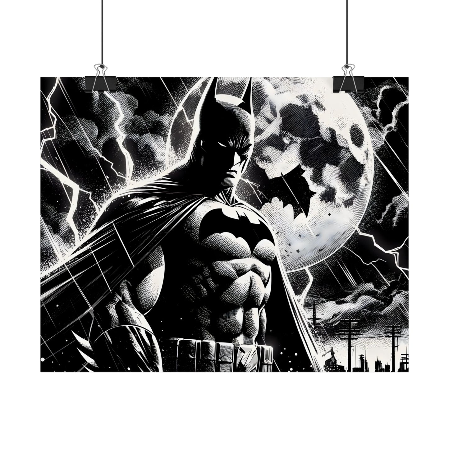 Batman Rolled Poster - Heroic Black and White Wall Art for DC Fans