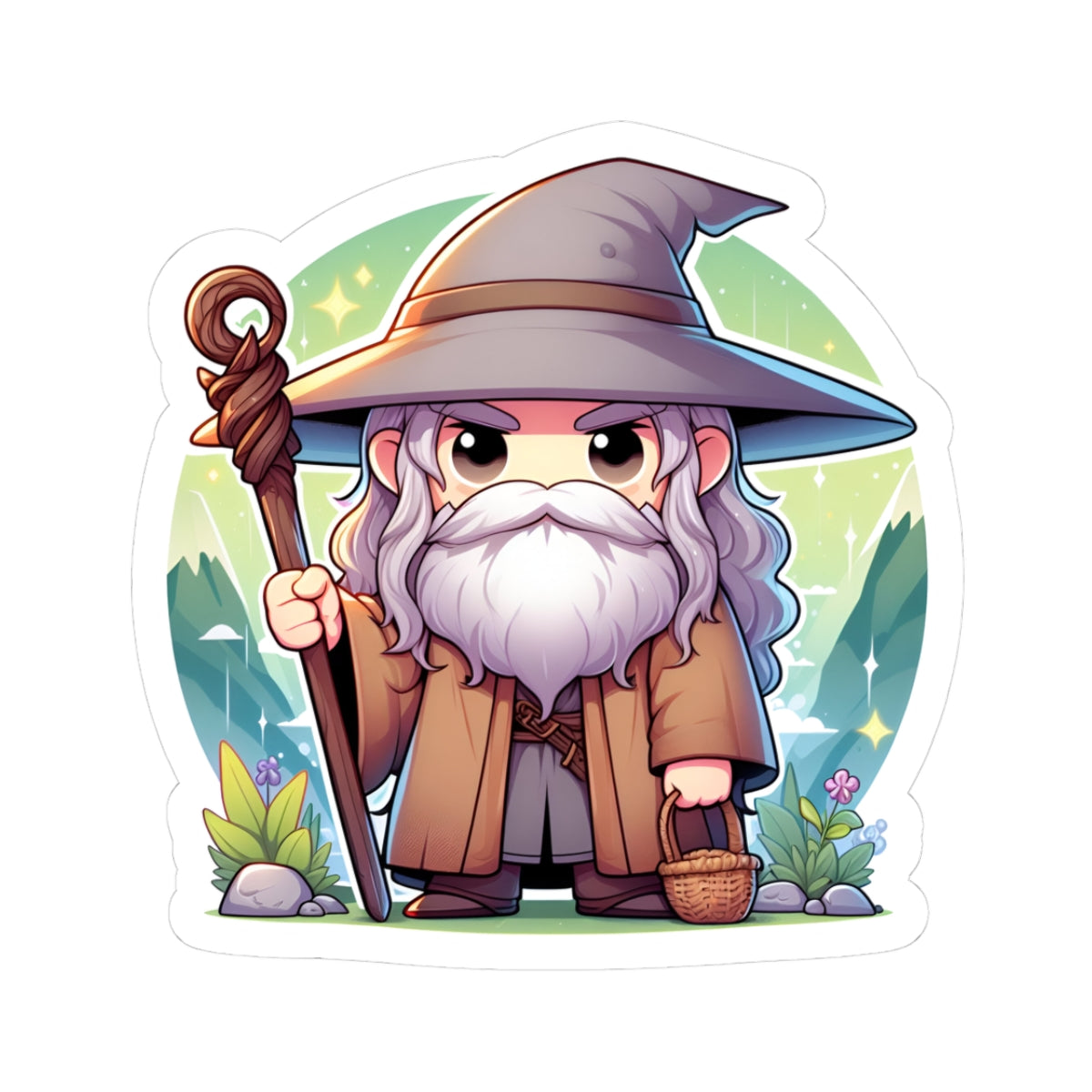 Chibi GANDALF Kiss-Cut Stikcers - Fun Fantasy Character Decal