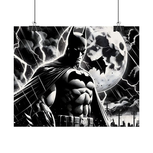 Batman Rolled Poster - Heroic Black and White Wall Art for DC Fans